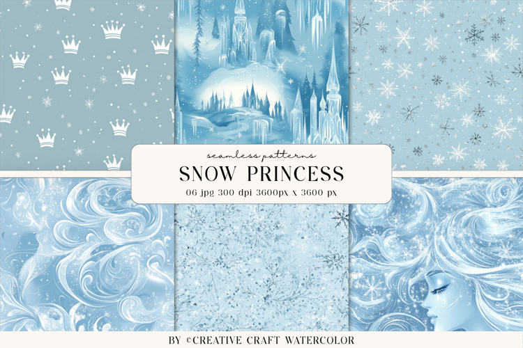 Snow Princess Seamless Patterns Winter Digital Paper