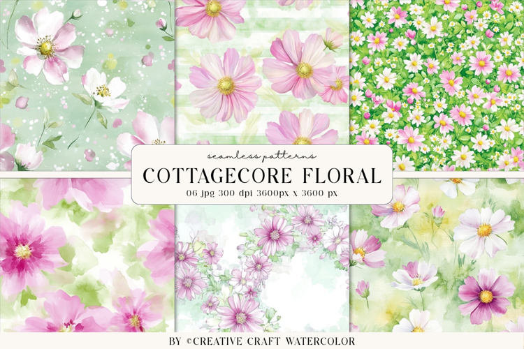 Cottagecore Floral Seamless Pattern watercolor digital paper