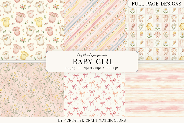 Baby Girl Floral Digital Paper Watercolor Nursery Background