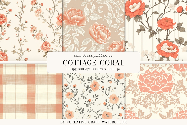 Cottage Coral Floral Seamless Pattern Digital Paper