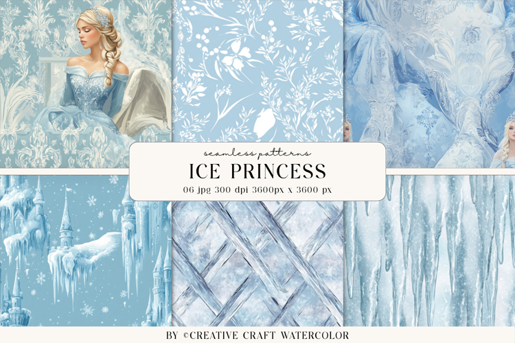 Ice Princess Vintage Seamless Patterns Winter Digital Paper