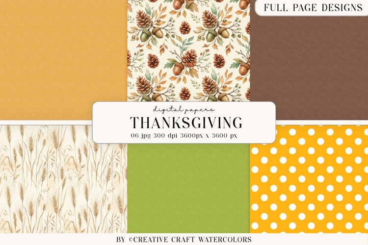 Thanksgiving Digital Paper, Watercolor Fall Backgrounds