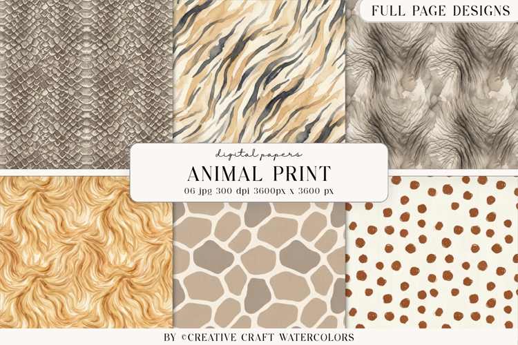 Animal Print Watercolor Digital Papers Backgrounds