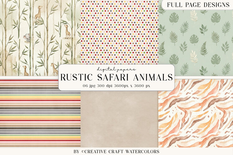 Rustic Animal Digital Paper Watercolor Safari Backgrounds example image 1