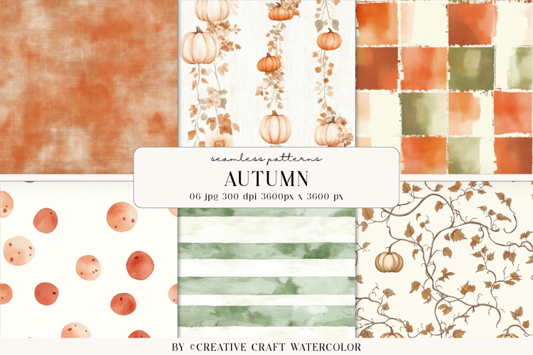 Autumn Watercolor Seamless Pattern Backgrounds example image 1