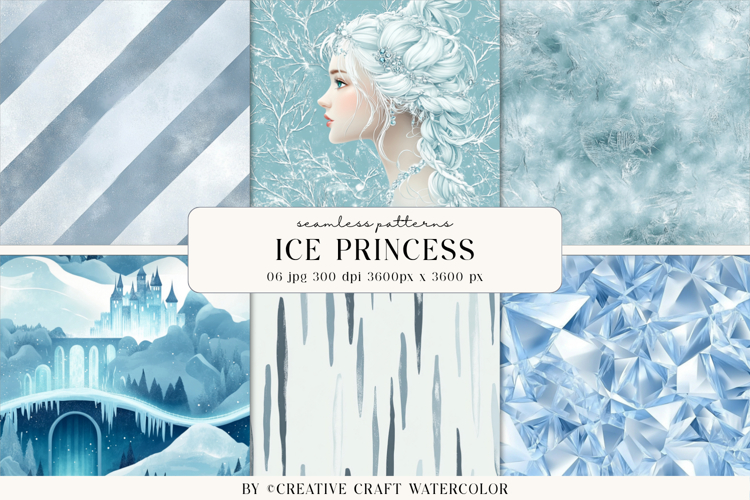 Ice Princess Vintage Seamless Patterns Winter Digital Paper