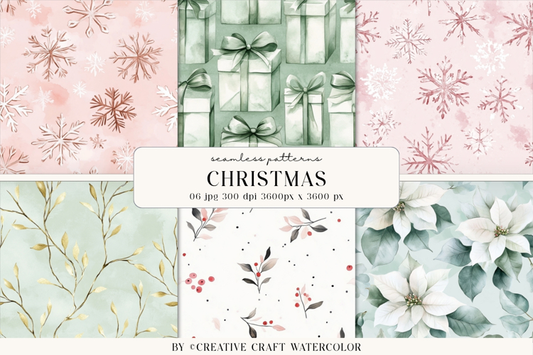 Christmas Watercolor Seamless Patterns Vintage Digital Paper