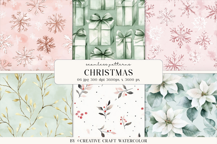 Christmas Watercolor Seamless Patterns Vintage Digital Paper
