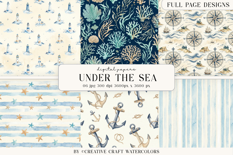 Cute Under The Sea Digital Paper Pastel Ocean Background