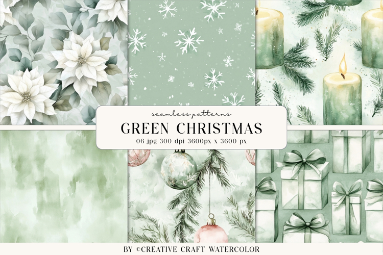 Sage Green Christmas Seamless Patterns Vintage Digital Paper