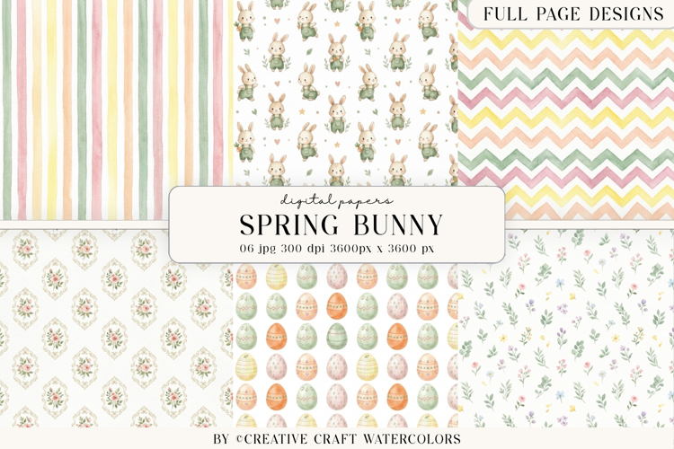 Spring Easter Bunny Digital Paper Watercolor Background