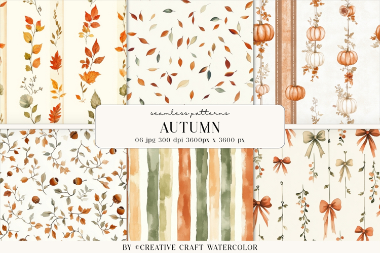 Autumn Watercolor Seamless Pattern Backgrounds example image 1