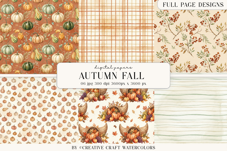 Autumn Fall Digital Paper, Thanksgiving Backgrounds Designs