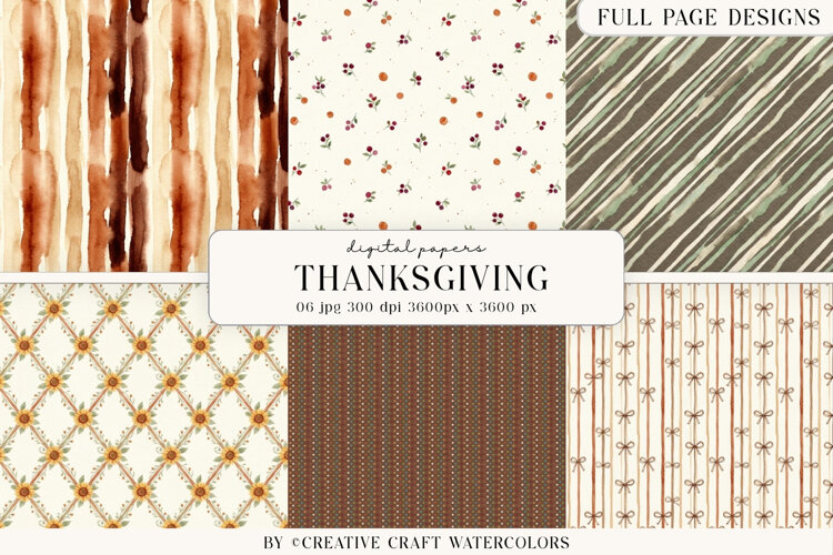 Thanksgiving Digital Paper, Watercolor Fall Backgrounds example image 1