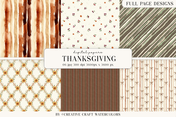Thanksgiving Digital Paper, Watercolor Fall Backgrounds