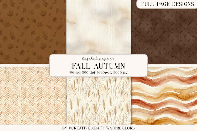 Fall Autumn Watercolor Digital Papers Backgrounds
