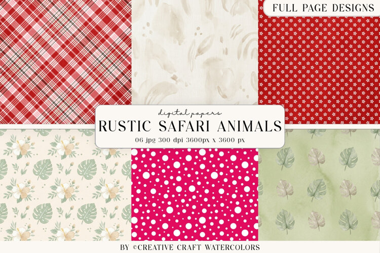 Rustic Animal Digital Paper Watercolor Safari Backgrounds example image 1