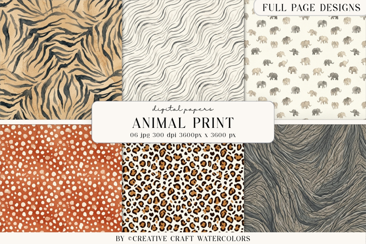 Animal Print Watercolor Digital Papers Backgrounds