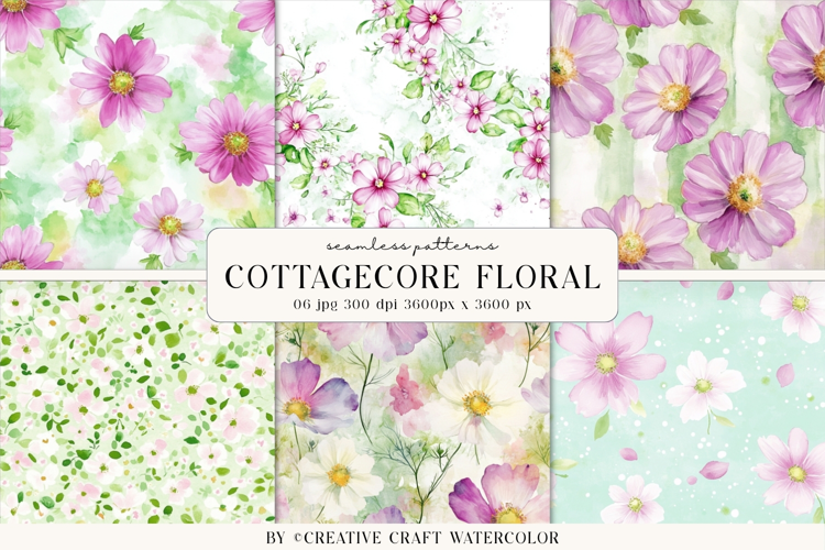 Cottagecore Floral Seamless Pattern watercolor digital paper