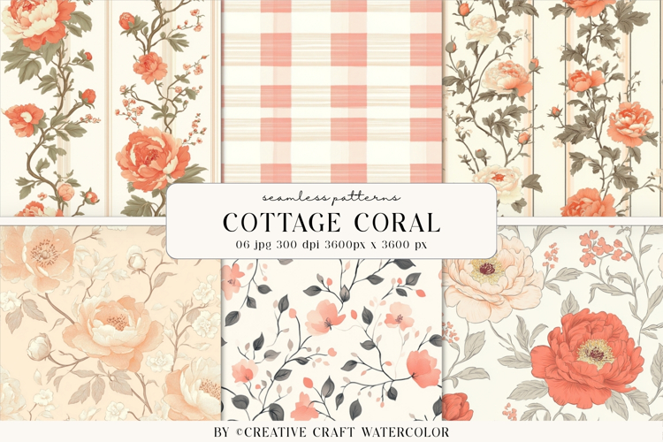 Cottage Coral Floral Seamless Pattern Digital Paper