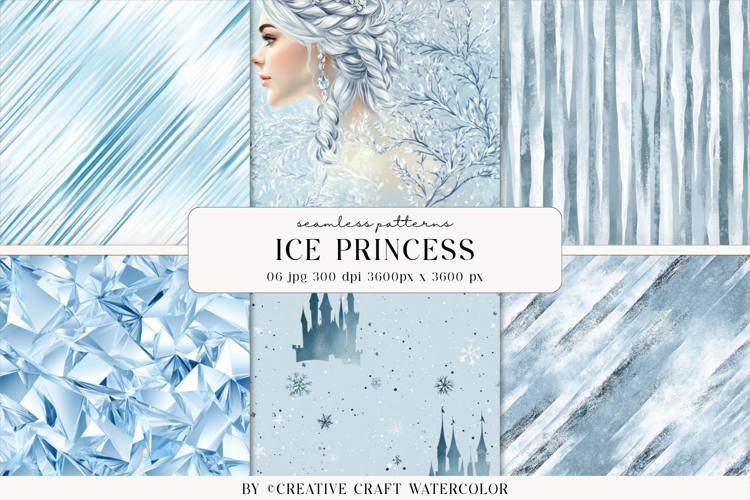 Ice Princess Vintage Seamless Patterns Winter Digital Paper