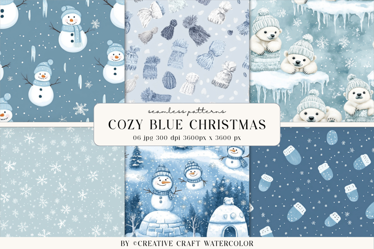 Cozy Blue Christmas Seamless Patterns Winter Digital Paper