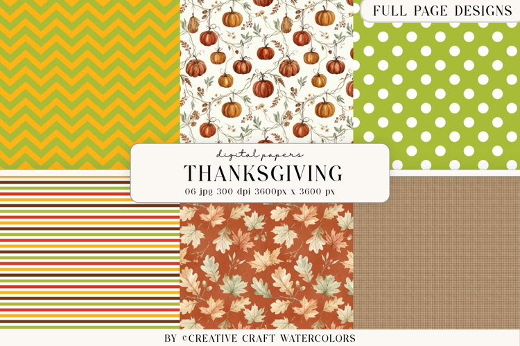 Thanksgiving Digital Paper, Watercolor Fall Backgrounds