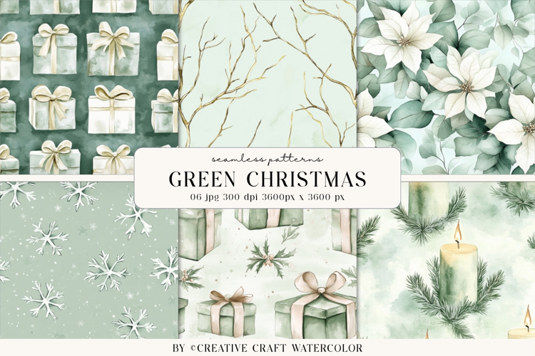 Sage Green Christmas Seamless Patterns Vintage Digital Paper