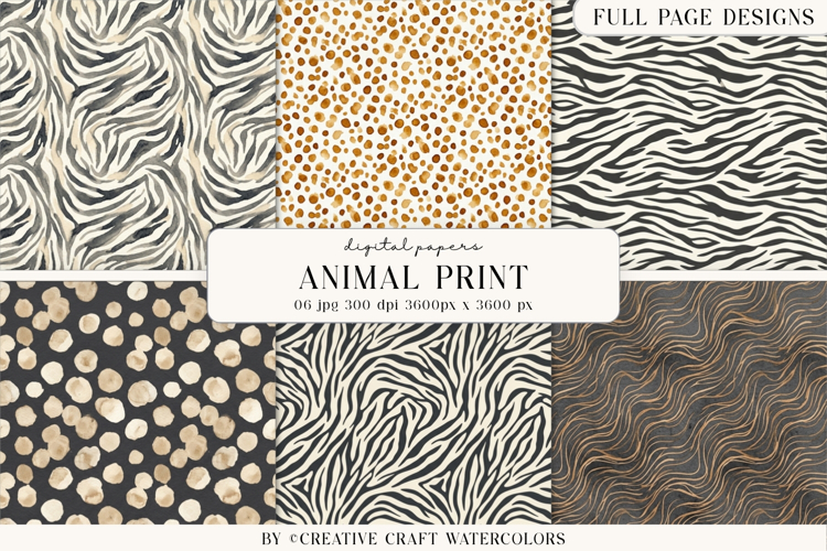 Animal Print Watercolor Digital Papers Backgrounds