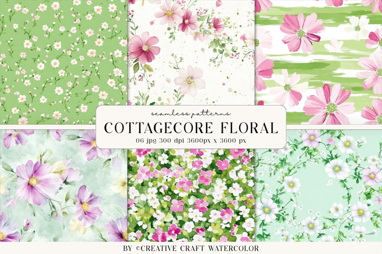 Cottagecore Floral Seamless Pattern watercolor digital paper