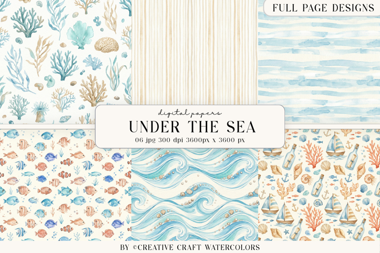 Cute Under The Sea Digital Paper Pastel Ocean Background