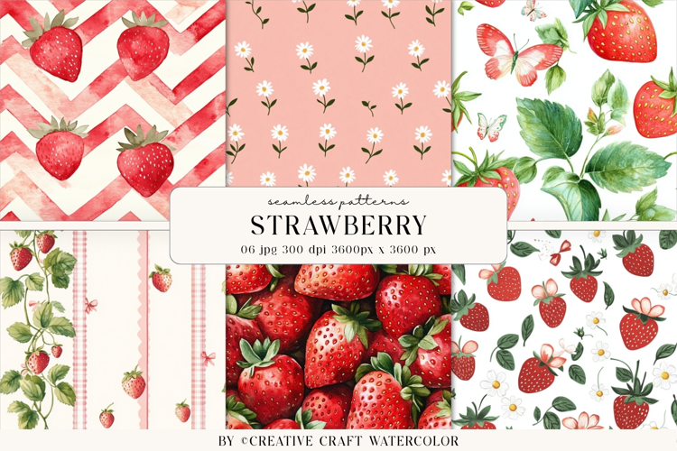 Strawberry Cottage Seamless Pattern Watercolor Digital Paper