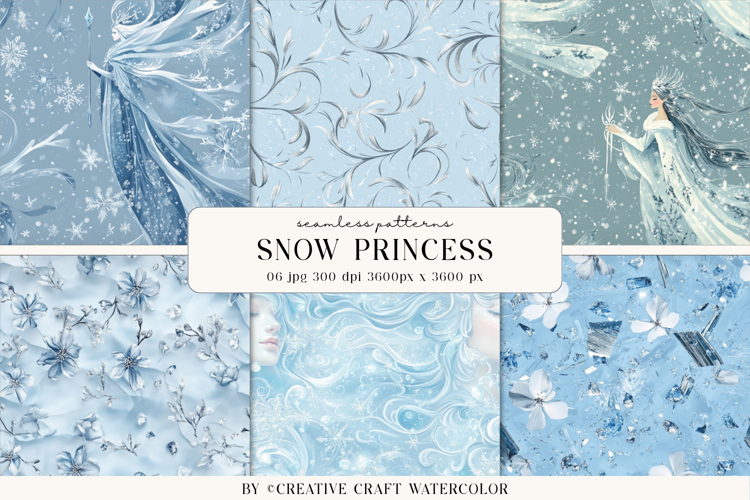 Snow Princess Seamless Patterns Winter Digital Paper