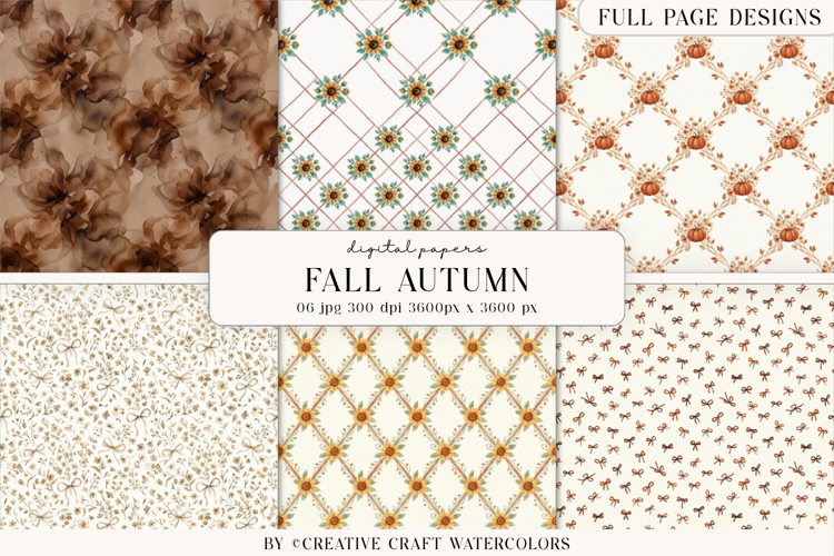 Fall Autumn Watercolor Digital Papers Backgrounds