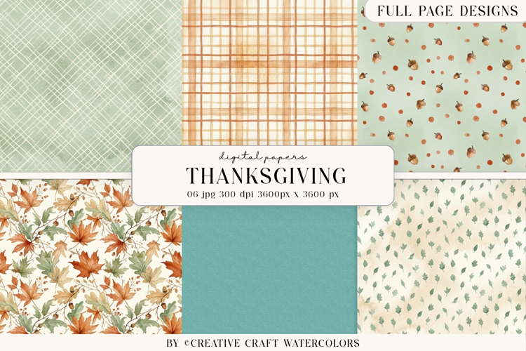 Thanksgiving Digital Paper, Watercolor Fall Backgrounds