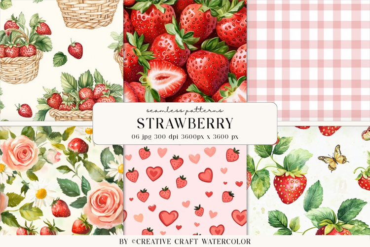 Strawberry Cottage Seamless Pattern Watercolor Digital Paper