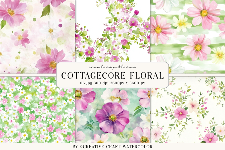 Cottagecore Floral Seamless Pattern watercolor digital paper