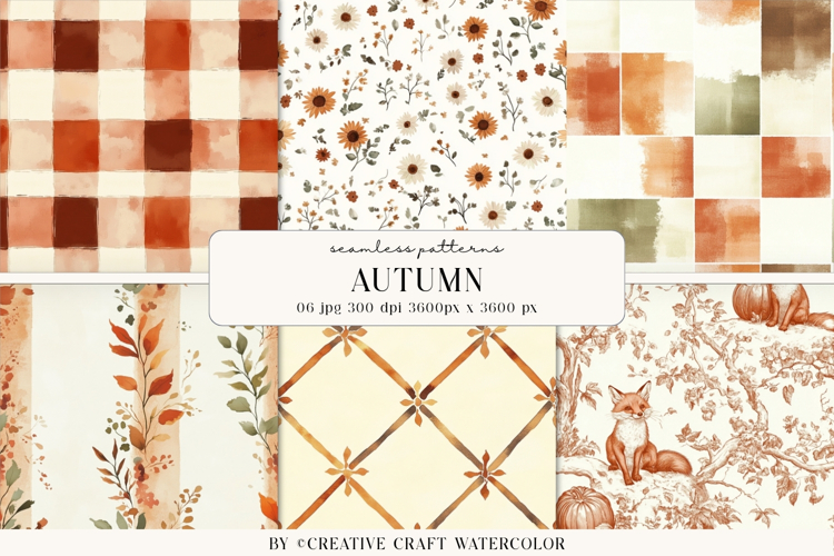 Autumn Watercolor Seamless Pattern Backgrounds example image 1