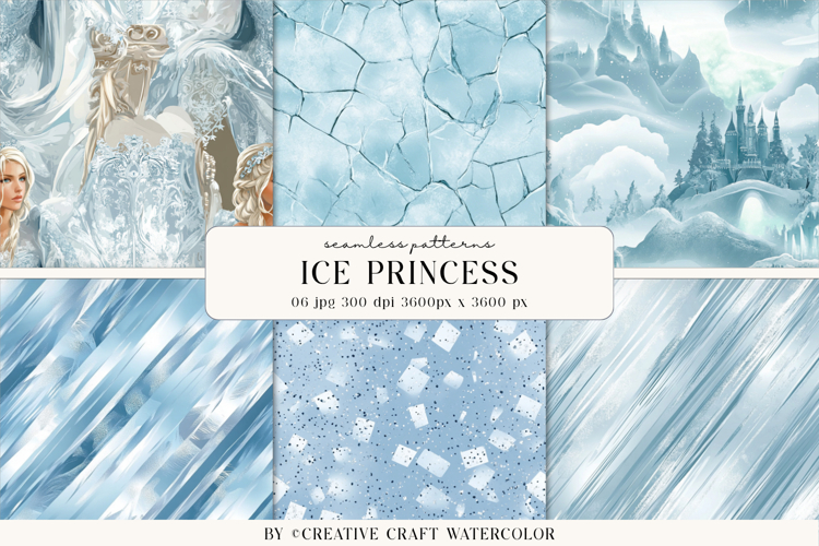 Ice Princess Vintage Seamless Patterns Winter Digital Paper