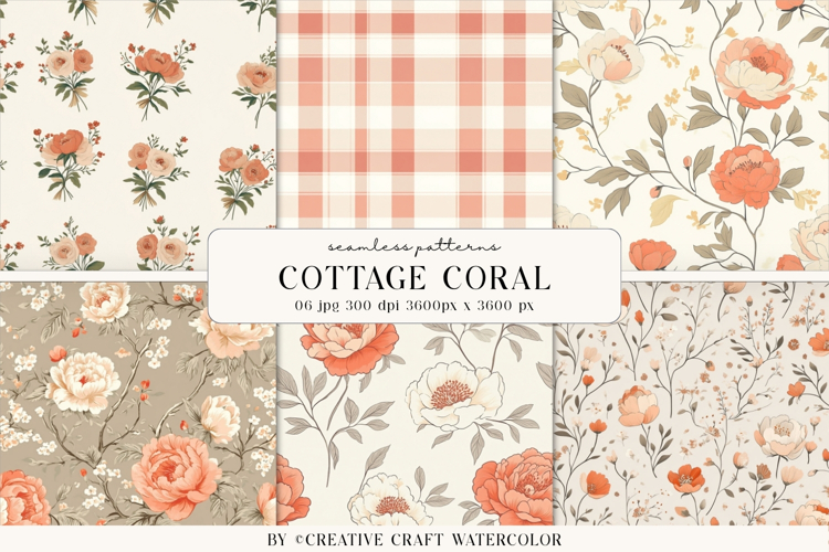 Cottage Coral Floral Seamless Pattern Digital Paper