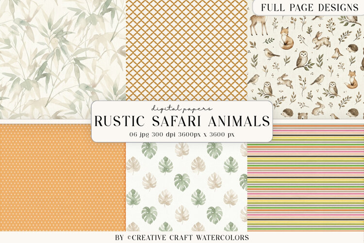 Rustic Animal Digital Paper Watercolor Safari Backgrounds example image 1