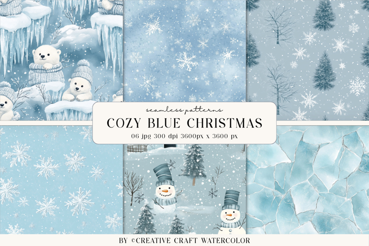 Cozy Blue Christmas Seamless Patterns Winter Digital Paper