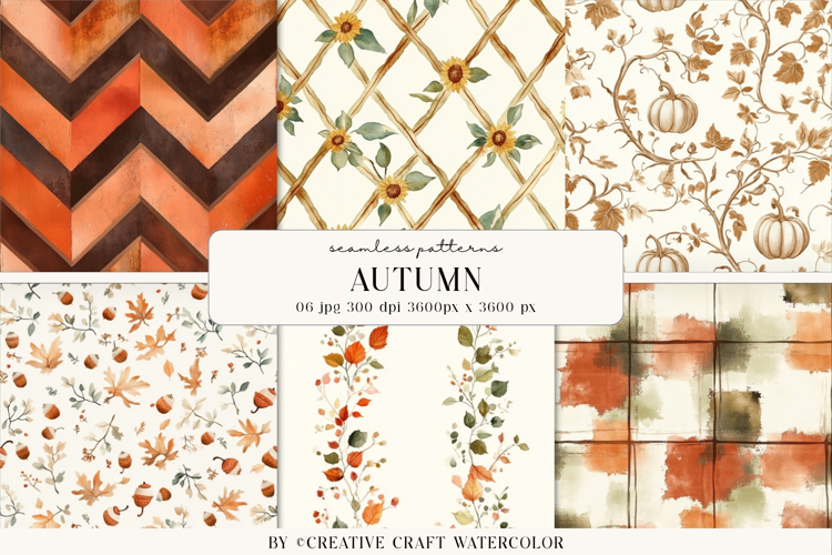 Autumn Watercolor Seamless Pattern Backgrounds example image 1