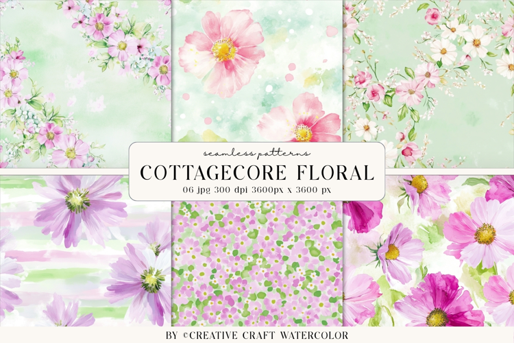 Cottagecore Floral Seamless Pattern watercolor digital paper