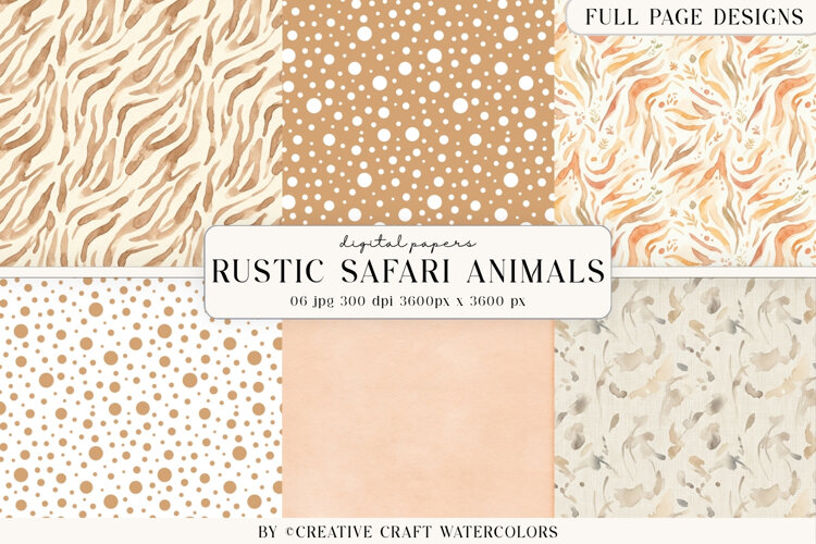 Rustic Animal Digital Paper Watercolor Safari Backgrounds example image 1
