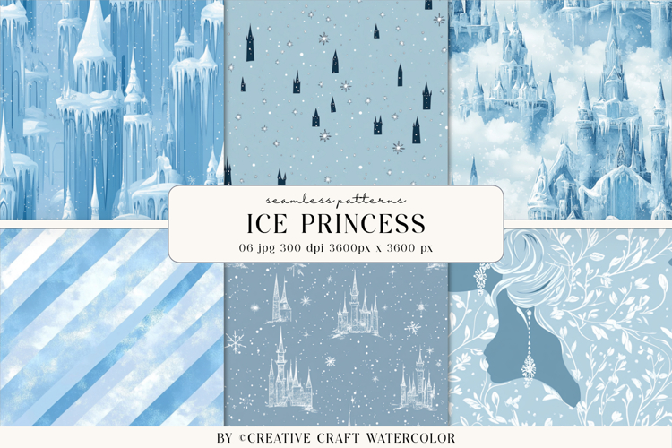 Ice Princess Vintage Seamless Patterns Winter Digital Paper
