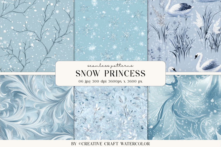 Snow Princess Seamless Patterns Winter Digital Paper