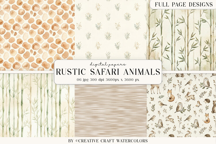 Rustic Animal Digital Paper Watercolor Safari Backgrounds example image 1