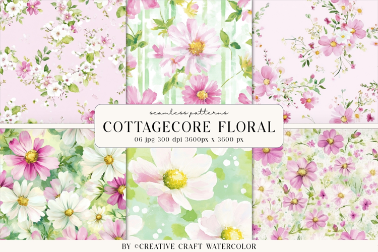 Cottagecore Floral Seamless Pattern watercolor digital paper