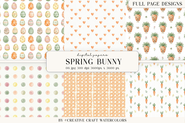 Spring Easter Bunny Digital Paper Watercolor Background example image 1
